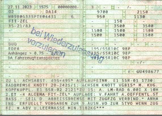 Zulassungsbescheinigung